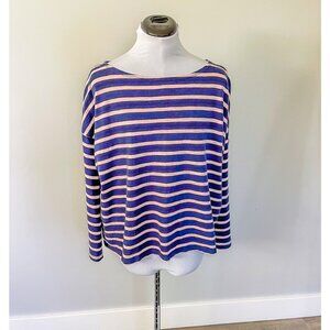 Levi's Navy and Pink Striped Cropped Sleeve T-Shirt